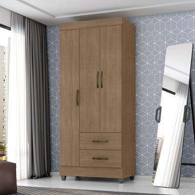 Guarda Roupa Solteiro e Closet 3 Portas Giratórias 2 Gavetas Mdp Carvalho Oak Móveis Leão