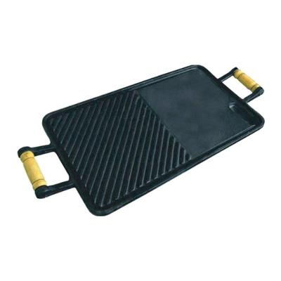 Chapa Lisa Frisada 0611RIG para Fogao e Forno Ferro Fundido Alca de Madeira 25x45cm Rig Fundidos