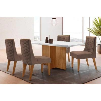 Conjunto de Jantar Berlim 4 Lugares Tampo em MDF Curvo Imbuia 120cm Móveis Rufato
