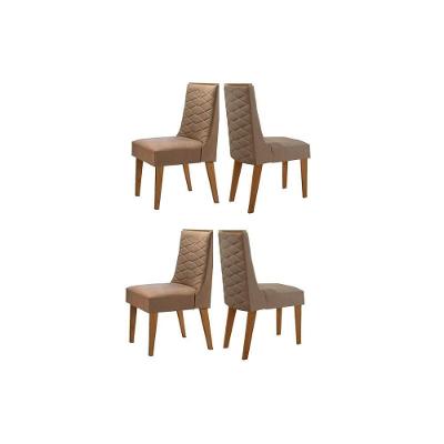 Kit 4 Cadeiras Dafne Estrutura em Madeira Estofada Suede Capuccino Móveis Rufato