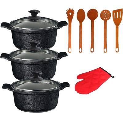 Jogo de Panelas AA1 Caçarola Alumínio Preto Craquelado Cerâmica 26 a 30cm com Talheres Laranja