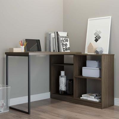 Escrivaninha em l Mesa Office Moderno sem Gavetas MDF 115cm Preto Plata Móveis