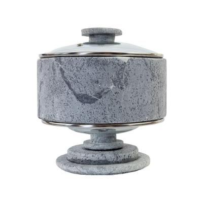 Bomboniere AF1176INDSJ com Tampa de Vidro e Base em Pedra Sabao 22x20cm Industria Sao Jose
