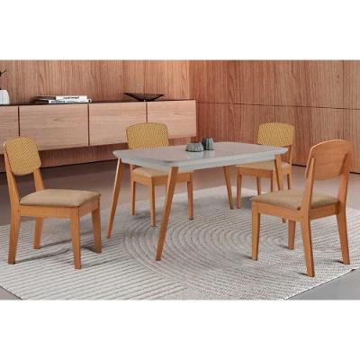 Conjunto de Jantar Havana 4 Lugares Tampo em MDF com Vidro Temperado Bege Móveis Rufato