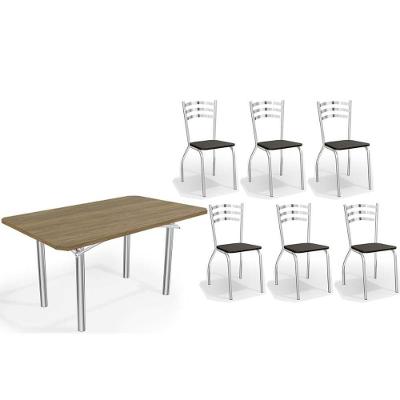 Sala de Jantar Elba M004 6 Lugares Tampo MDP Nogueira com Cadeiras Courano Preto Kappesberg