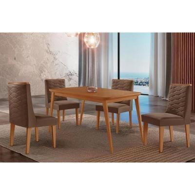 Conjunto de Jantar Havana 4 Lugares Tampo em MDF Curvo 120cm Suede Marrom Móveis Rufato