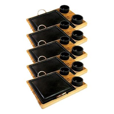 Kit 5 Grelha 10 Molheiras em Pedra Sabao Suporte g 25x25cm para Churrasco Industria Sao Jose