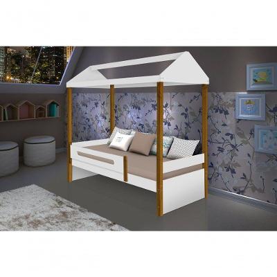 Cama Solteiro Casa Sara com Grade MDF 15mm Branco Estrado Madeira Sara Enxovais