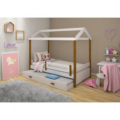 Cama Solteiro Eliz com Cama Auxiliar e 2 Colchões Branco Divaloto Móveis