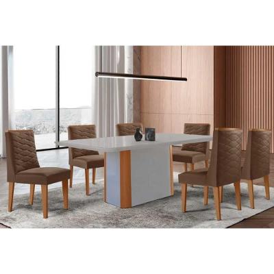 Conjunto de Jantar Pietá Curvo 6 Lugares Tampo em MDF Marrom 180CM Móveis Rufato