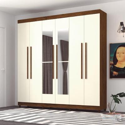 Guarda Roupa Casal Elegance 6 Portas de Bater 2 Gavetas MDP Imbuia Champanhe Vila Rica
