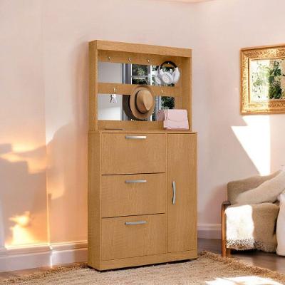 Sapateira com Espelheira Porta Objetos Conjunto Randi 3 Nichos 100cm Marrom Naturalle