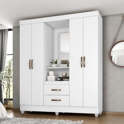 Guarda Roupa Casal Roupeiro Capelinha Lite 4 Portas 2 Gavetas Branco Brilho Móveis Leão