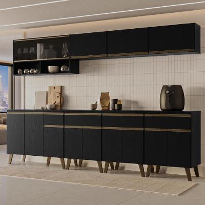 Cozinha Completa Atlanta Walk 14 Portas 4 Gavetas MDF-MDP Preto Touch Móveis Carraro