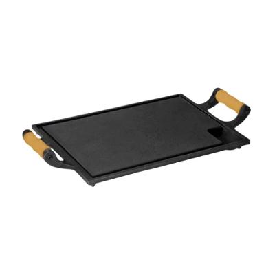 Bifeteira 12270LB Chapa Ferro Fundido para Carnes com Alcas de Madeira 25x35cm Libaneza