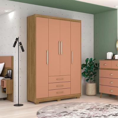 Guarda-Roupa Casal Espanha 4 Portas Giratórias 3 Gavetas MDP Nature Vila Rica