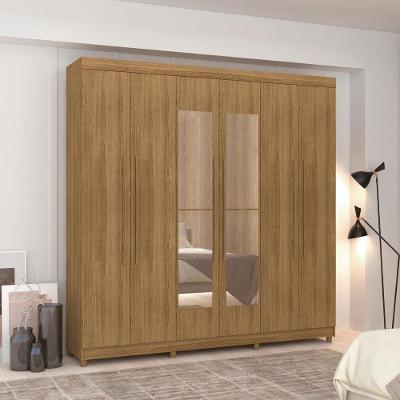 Guarda Roupa Casal Elegance 6 Portas de Bater 2 Gavetas com Espelho MDP Nature Vila Rica
