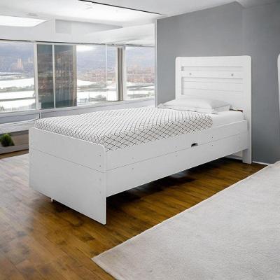 Cama Solteiro Larissa com Baú Estrutura em MDF Ripas em Pinus Branco