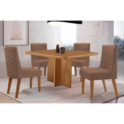 Conjunto de Jantar Berlim Curvo 4 Lugares Tampo MDF 90cm Naturale Corano Capuccino Móveis Rufato
