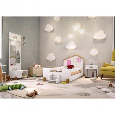 Cama Solteiro Casinha Belíssima com Grade em MDF Branca e Rosa Divaloto Móveis