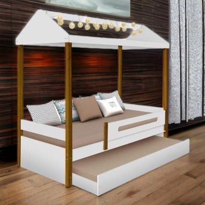 Cama Solteiro Casa Lara com Auxiliar LED e 2 Colchões MDF Branco