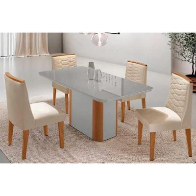 Conjunto Mesa Pietá 120cm com Vidro e 4 Cadeiras Maldivas Naturale Off White Suede Creme