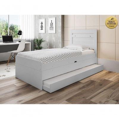 Cama Solteiro Larissa com Cama Auxiliar Dani em MDF Branco com Baú Inferior