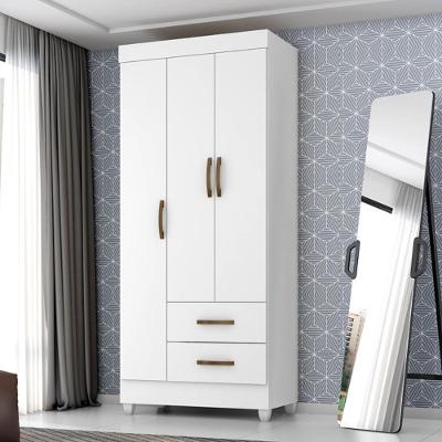 Roupeiro Solteiro Lite 3 Portas Giratórias 2 Gavetas Mdp Branco Brilho Móveis Leão