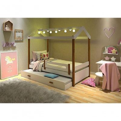 Cama Solteiro Eliz com Led e Cama Auxiliar MDF Branco Divaloto Móveis