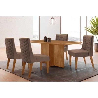 Conjunto de Jantar Berlim Curvo 4 Lugares Tampo MDF com Cadeiras Dafne Capuccino 120cm Móveis Rufato