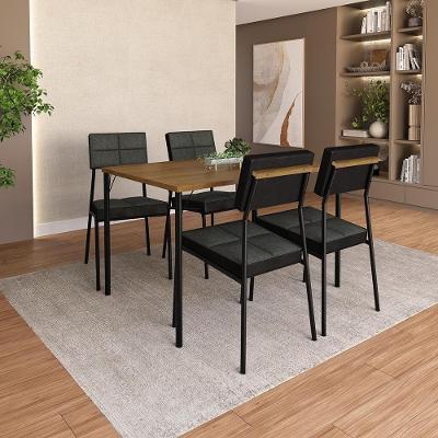 Conjunto de Sala de Jantar Pisa 4 Lugares Tampo em MDP Freijó Preto 120cm Móveis Carraro