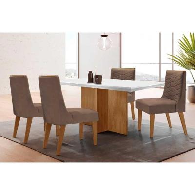 Conjunto de Jantar Mesa Berlim Curvo 4 Lugares Tampo em Vidro Naturale-off White Móveis Rufato
