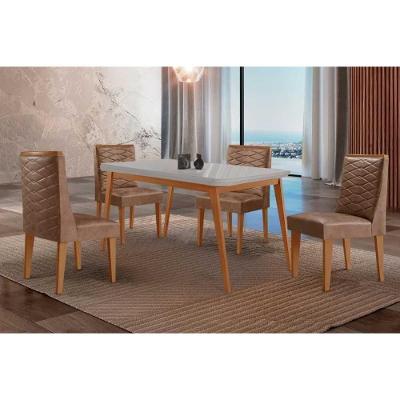 Conjunto de Jantar Havana 4 Lugares Tampo em MDF Naturale-off White 120cm Móveis Rufato
