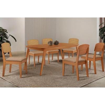 Conjunto de Jantar Havana 6 Lugares Tampo MDF 180cm com Cadeiras Linho Bege Móveis Rufato
