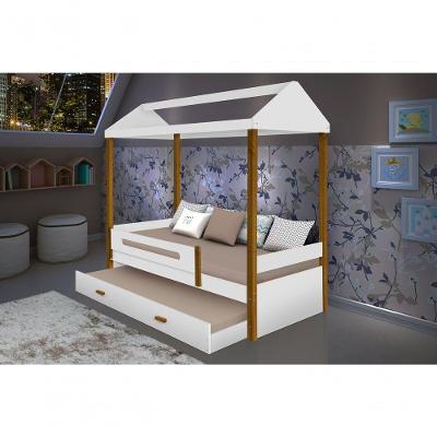Cama com Cama Auxiliar Solteiro Sara com 2 Colchões MDF Branco Sara Enxovais