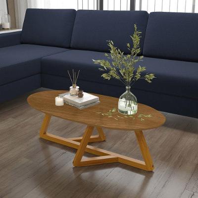 Mesa de Centro Classic Nature Oval MDF Madeira 90cm Marrom Tebarrot Móveis