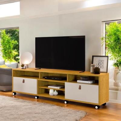 Rack Gênova 190cm com Gavetas e Rodízios Naturalle e Off White Carmolar Móveis