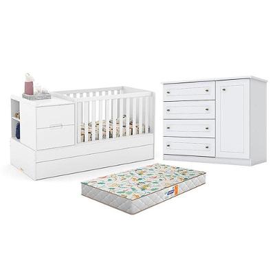 Berço Americano Multifuncional Formare MDF Colchão Incluso Branco Acetinado Matic Móveis