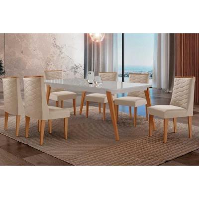 Conjunto de Jantar Havana 6 Lugares Tampo em MDF e Vidro Suede Creme 180cm Móveis Rufato