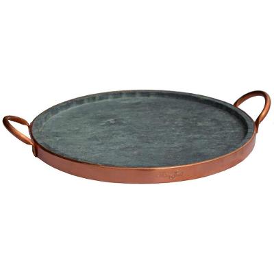 Forma de Pizza.SJ-G-Pedsab36 em Pedra Sabao Antiaderente com Alca de Cobre 36cm Cinza