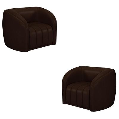 Kit 2 Poltronas Decorativas Adam Sala de Estar Couro Sintetico Marrom Gran Belo