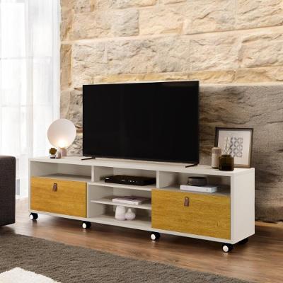 Rack Marselha 190cm com 3 Gavetas e Rodízios Off White e Naturalle Carmolar Móveis