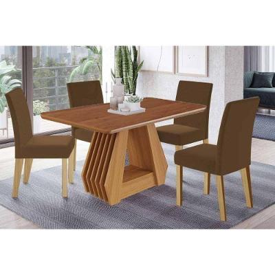 Conjunto Sala de Jantar Ágata 4 Lugares Mesa Tampo MDF 130x80cm Cinamomo Cimol Móveis