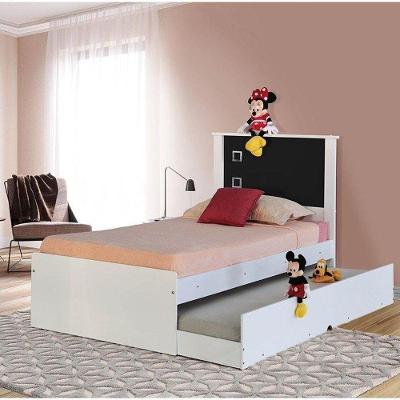 Cama Solteiro Barcelona com Auxiliar MDF MDP Branca e Preto Tebarrot Móveis