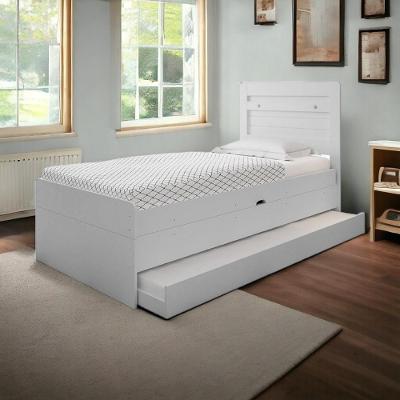 Cama Baú Solteiro Larissa com Auxiliar Estrutura MDF MDP Branca Framar
