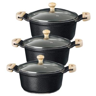 Jogo Panela AM 26A30 Caçarola Alumínio Preto Craquelado Cerâmica 26 a 30cm Javali