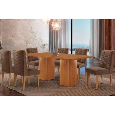 Conjunto Sala de Jantar Maldivas 6 Lugares Tampo MDF Curvo Marrom Móveis Rufato