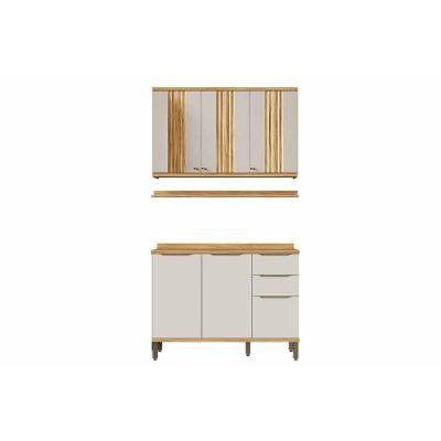 Kit Cozinha Completa Sauvignon C3p48 2 Portas 3 Gavetas MDF Amêndoa-off White Móveis Ronipa
