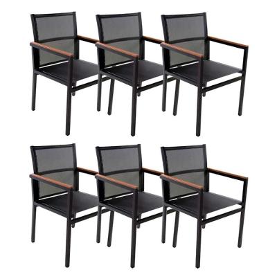 Kit 6 Cadeiras Diamante Alumínio Tela Sling Vazado Jardim Piscina Hotel Preto Diamante