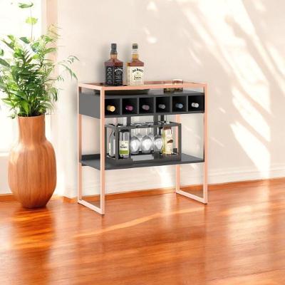 Aparador Adega Barcelona MDP e Aco 73cm Preto e Cobre com Nichos para Vinhos Mobiliar Home Shop